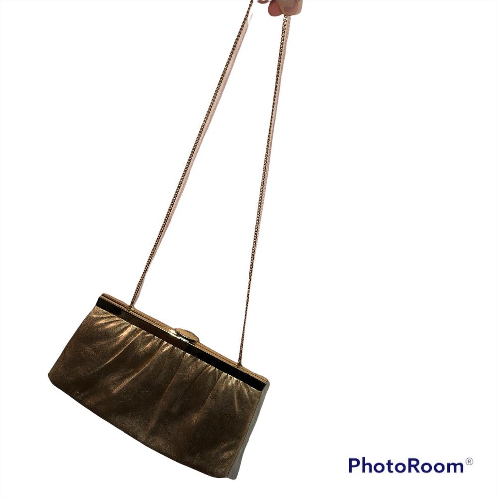 Mardane USA gold metallic leather (?) convertible clutch cross body bag …